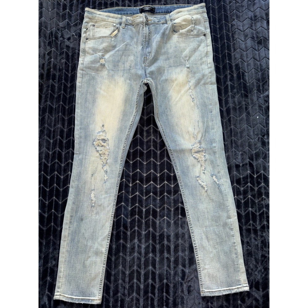 Se renede Mens Light Wash Blue Denim Jeans Distressed Stretch Size 40
